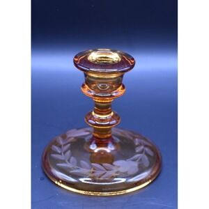 Amber Depression Etched Candleholder Replacement Single Vintage